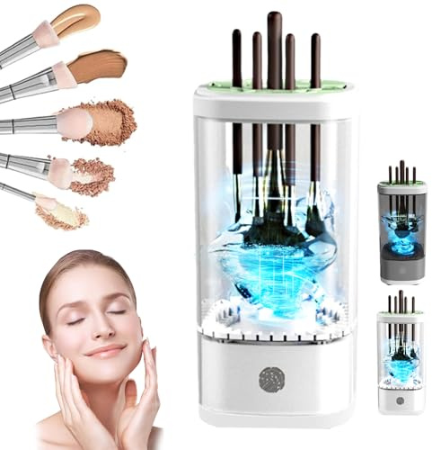 Electric Make up Brush Cleaner Machine 【2025 New SGS Premium Certified】 Makeup Brushes Cleaner Dryer 【Super-Fast 7000RPM】Automatic Cosmetic Brush for All Size Brushes Set （White）