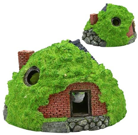 Casa de pecera subacuática – Decoración de acuario casa hobbitt | 13 x 13 x 9 cm, cueva de acuario, escondite de peces, casa de acuario de resina, decoración de pecera, cueva de peces betta