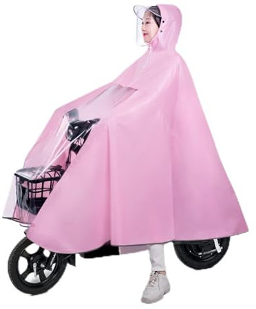 SYBNIKOLF Cycle rain cape,Womens rain ponchos, Hooded Rain Poncho, Single Windproof Unisex Rain Cape, For Bike E-bike Mobility Scooter Rain Cover(Pink,3XL)