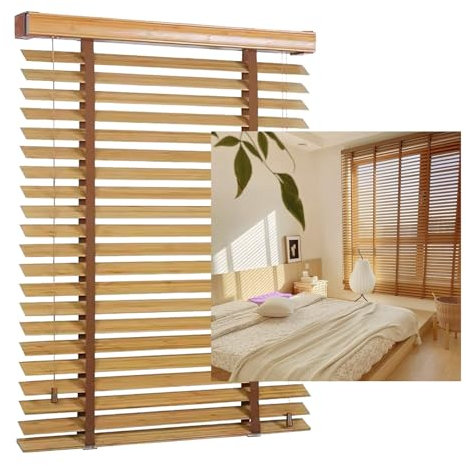 Holzjalousien & Jalousien, Jalousien aus Holz ohne Kabel, Lichtfilternde Jalousien für Schlafzimmer, Badezimmer, Wohnzimmer, Glastür Innenfenster, Sonnenschutz & Privatsphäre