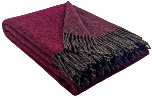 STTS International Wolldecke 100% Schurwolle Wohndecke in versch. Farben 140 x 200 cm Tagesdecke Schurwolldecke Woll-Plaid Tirol (Braun-Weinrot/Dunkelrot (Double face), 140 x 200 cm)