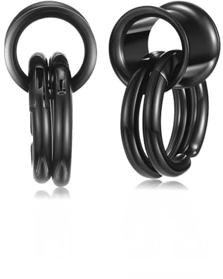 PiercingJak Ohr Flesh Tunnel Double Flared Plug mit Ringen Edelstahl Gewichte Ohrhänger für Gestreckte Expander Ohrpiercing 10mm Ohrplugs Punk Schmuck Damen Männer, 1Paar
