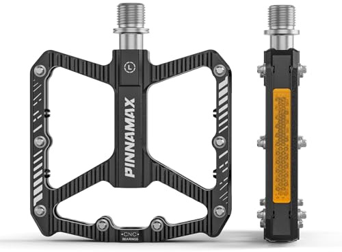PINNAMAX Fahrradpedale, CNC-Aluminium, 9/16 Zoll, rutschfeste Plattform, 3 Lager, Fahhrad Pedale für Rennrad, MTB, E-Bike (Schwarz)