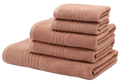 Mathome Handtuch Set 5-teilig,100% Baumwolle,1xBadetuch 70x140, 2X Gesichtshandtücher 50x100, 2X Gästehandtücher 30x50,Pflegeleicht,Weich & Saugfähig,Made in Turkey (Rose)