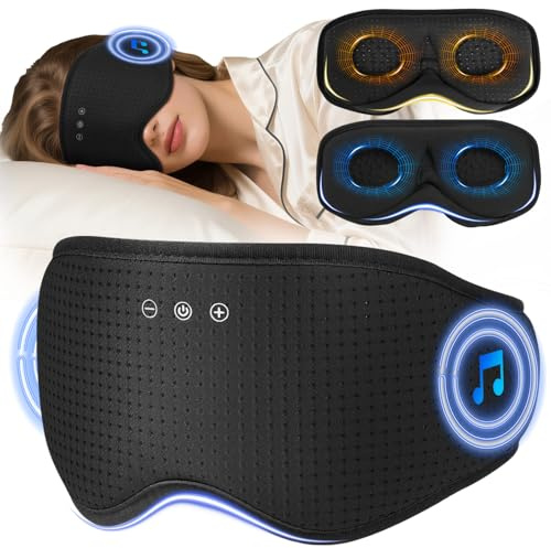 LC-dolida Schlafmaske mit Kopfhörer Bluetooth V5.4, Schlafkopfhörer mit 2 Abnehmbaren 3D Konturierten Augenpolster & Mikrofon,Komfortable Passform für Seitenschläfer,Mittagsschlaf,Reisen