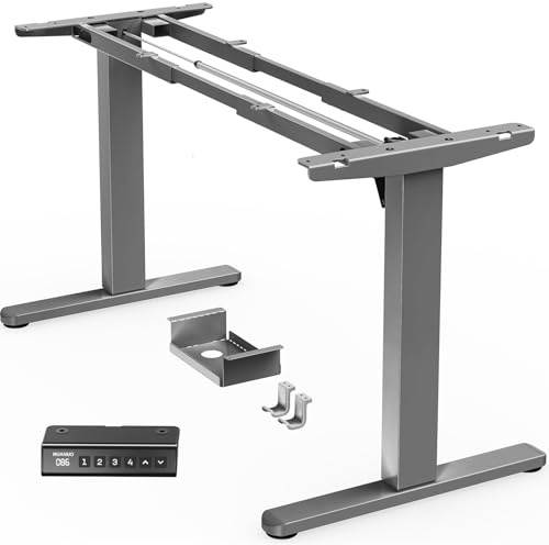 HUANUO ståbordsstomme med borstlös motor, 100 kg bärkraft Elektriska bordben, Höjjusterbar bordstomme för 90 x 220 cm skivor, Endast stomme