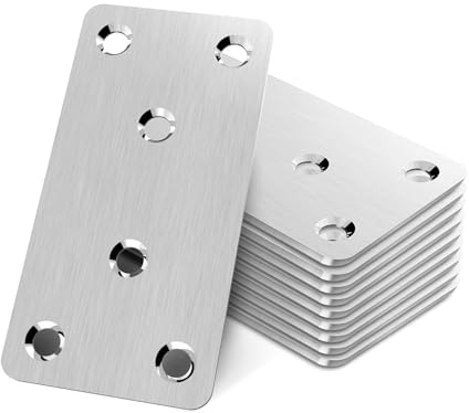 10Pcs Metal Flat Brackets for Wood, 80 × 40 × 20mm Stainless Steel Flat Joining Plates, Heavy Duty Mending Plates, Heavy Duty Sleeper Brackets for Connector, Metal Bracket for Wood Fixing and Joining