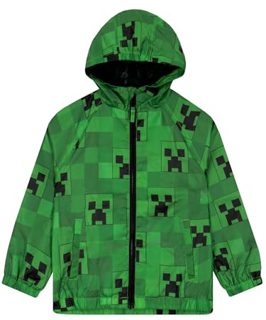 MINECRAFT Impermeabile Giacca Ragazzi, Impermeabile Bambino Creeper, Cappotto Bambino Gaming Verde 7-8 Anni