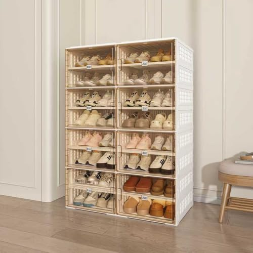 MAYIBOX Großer Schuhschrank,Transparente Schuhboxen,Schuhregal Platzsparend,Stapelbar, mit Magnetischer Tür,8 Schichten (Geeignet für große Schuhe+Zusätzliche 11 cm Breite)