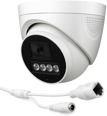 GLOBAL SECURITY Telecamera Poe Ip Dome 8MP 4K con Audio, Visione Notturna IR, Microfono Integrato, Sorveglianza Esterno Interno 3,6MM