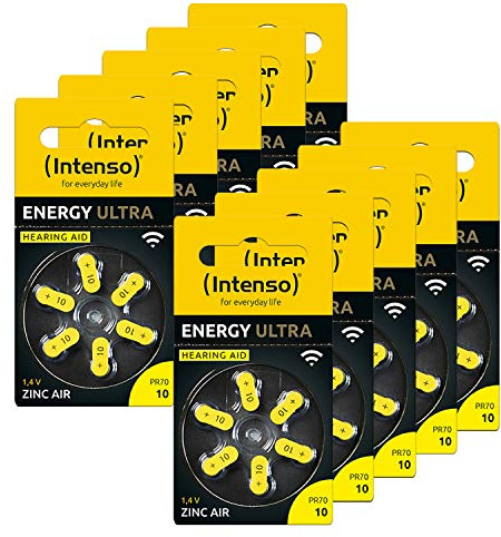 Intenso Energy Ultra Hörgerätebatterien Typ 10-80er Pack Zink-Luft | 80 Stück PR70 Knopfzellen in Gelb mit 1,45 V Spannung - Zuverlässige Energiequelle für moderne Hörgeräte