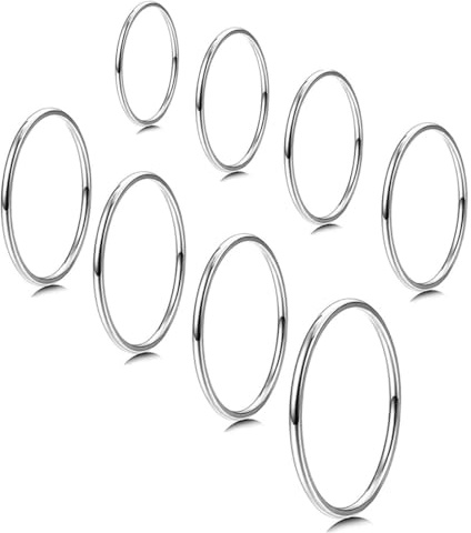JYNXOR 8 Stück Silber Ringe für Damen, Ringe Silber Damen, Edelstahl 1MM Plain Dünn Midi Fingerring Minimalistisch Daumenring Set Stapelbar Knuckle Einfaches Twist für Frauen