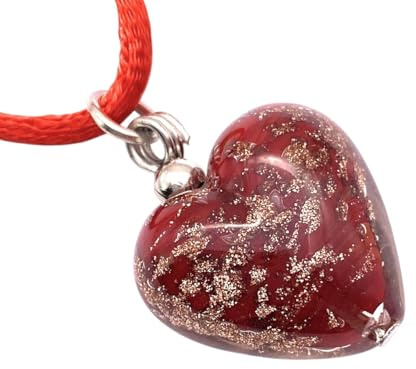 Handgjort Murano-glas hjärta hänge, Murano-smycken gjorda med guldglitter från Venedig Italien, handgjort venetianskt glas hjärthänge, 2 cm, 2cm, Glas, Ingen ädelsten