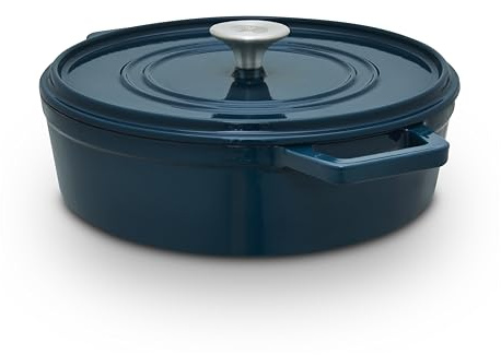 Barbary & Oak Nattura 28cm/3.8L Shallow Cast Iron Casserole/Dutch Oven/Cooking Pot with Durable Enamel Interior, Self Basting Lid, Induction Compatible, Agave, BO800322AGV
