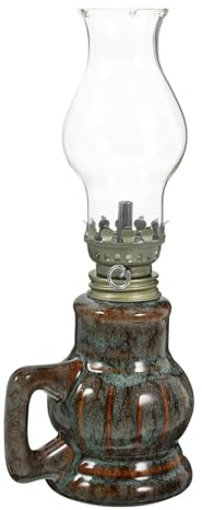 Garneck Vintage Keramik Öllampe mit Glas Antike Petroleumlampe für Innenbereich Notbeleuchtung und Wohnkultur