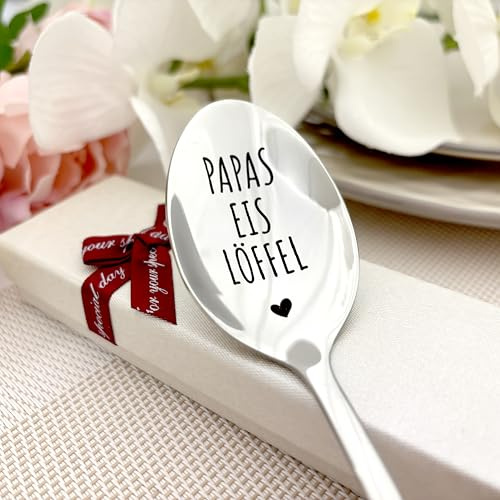 Gravierter Eislöffel mit personalisiertem Text, individuelle Gravur auf Löffel und Griff, inklusive Geschenkverpackung wählbare Größe und Farbe.