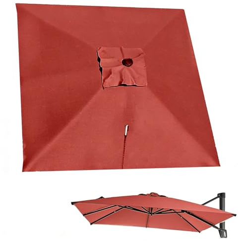 FOKH Toile de Parasol Déporté Carrée de Remplacement, 8 Baleines, avec Bouton Poussoir, Protection UV – pour Jardin, Terrasse, Marché(Red,3mx3m/10ftx10ft)