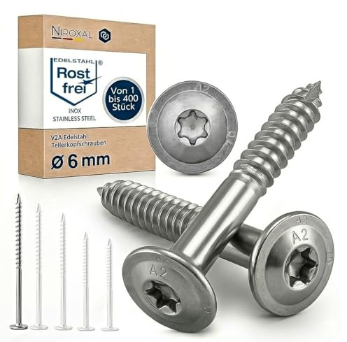 Torx Lot de 50 vis à tête plate en acier inoxydable A2 ETA 6 x 120 mm TX25 V2A avec pointe coupée, revêtement lubrifiant, pour construction en bois, carport, balcon, pont