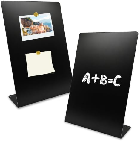 Set med 2 magnetiska kvadratiska tavlor - 35 × 25 cm - Liten magnetisk metall tavla för anteckningar och fotogalleri - Svart - För kök, skrivbord, bordsskiva