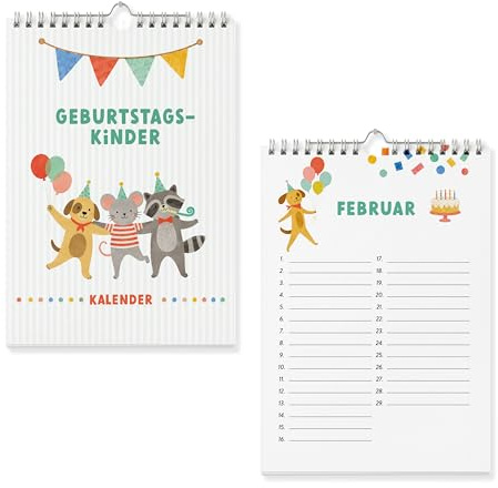 heaven+paper Geburtstagskalender immerwährend DIN A5 – Aquarell Kalender Geburtstage mit 250g Papier – nachhaltig in Deutschland hergestellt – Geschenk für Frauen (Happy Kids)