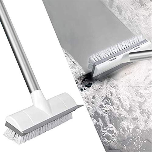 KMAKII Floor Scrub Brush,Indoor/Outdoor Push Broom Stiff Bristles Floor Scrub Brush with Squeegee& 50in Adjustable Long Handle Sweeping Brushfor Cleaning Bathroom, Patio, Kitchen, Wall and Deck