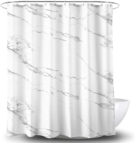 Alumuk Duschvorhang Bedruckt, Anti-Schimmel, Wasserdichter, Waschbar Anti-Bakteriell Stoff Polyester Badewanne Vorhang mit 12 Duschvorhängeringen, 180x180cm, Mamor