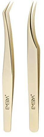 EMEDA Wimpern pinzette 2 Stück Wimpernpinzette für Wimpernverlängerung Professionelle goldene Präzisionspinzette Individuelles Wimpernpinzetten-Set 3D 5D 6D Volume Eyelash Extension tweezers