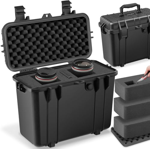 tectake® Malette de Protection en Mousse pour Appareil Photo, caméra & Accessoires ou Outils 41 x 22 x 34 cm, Valise étanche avec poignée & œillets pour Cadenas, Résistante aux Chocs, poussière & Eau