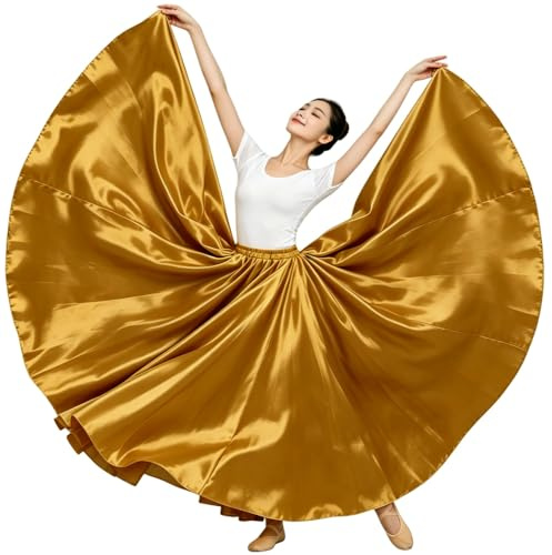 BACKGARDEN Eleganter Satin-Rock für Damen, 20 Meter, lang, für Ballsaal, Bauchtanz, Performance-Kostüm, Dark Gold, Einheitsgröße