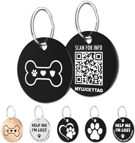 MYLUCKYTAG Rostfritt stål QR-kod husdjurs-ID-taggar hundtaggar – husdjurs online-profil – skanna QR ta emot omedelbar varning för husdjur via e-post