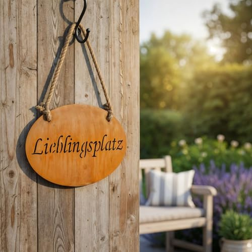 Gartenschild Lieblingsplatz L30cm Edelrost Garten-Deko Schild Türschild Wandbild Schriftzug Wanddeko