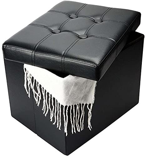 FOGUO Sitzbank mit Stauraum, Sitzwürfel mit Deckel, Sitztruhe Aufbewahrungsbox Faltbar, Sitzhocker Pouf Sitzpuff, Pflegeleichter Kunstlederbezug, Belastbar Bis 150 kg