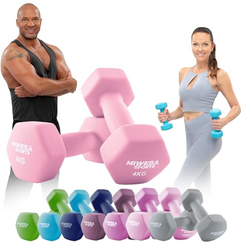 Miweba Sports Neopren Hantelset NKH100 | 0.5-10 kg (2X 4.0 kg, Rosa)