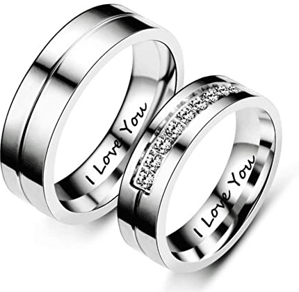 AMDXD Verlobungsringe Paar Silber, 6MM Partnerringe Für Sie und Ihn mit Zirkonia Memoirering Ring, Silber