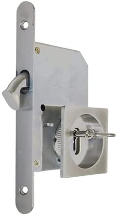 bricoleva.it Kit Serratura Porta Scorrevole Rosetta Quadrata Con Chiave, Maniglia con Serratura per Porta Scorrevole (Colore Cromo Satinato)