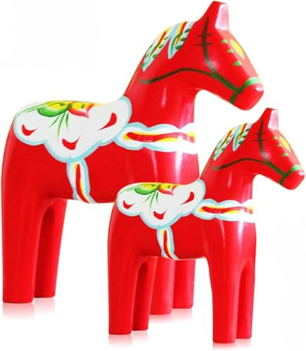 Svensk Dalahäst i trä, 1 par Svensk Dalahästfigur i trä, Handmålad Röd Dalahästprydnad Klassiskt Hantverk för Hemmet Juldekoration Present