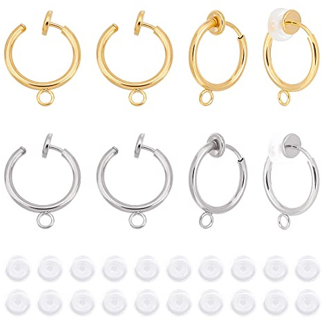 UNICRAFTALE 20 Stück 2 Farben Schmuck Ohrclips Nasenpiercing Piercing Clip 304 Edelstahl Ohrclips Und 20 Stück Komfort Silikon Pads Creolen Für Die Schmuckherstellung