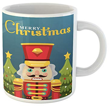 874 Tasse Célébration Rouge Joyeux Noël Casse Noisette Voeux Plat Décembre Vacances Céramique Tasses À Café Avec Poignée Tasse À Café En Porcelaine 330Ml Pour Noël,Amies,Homme