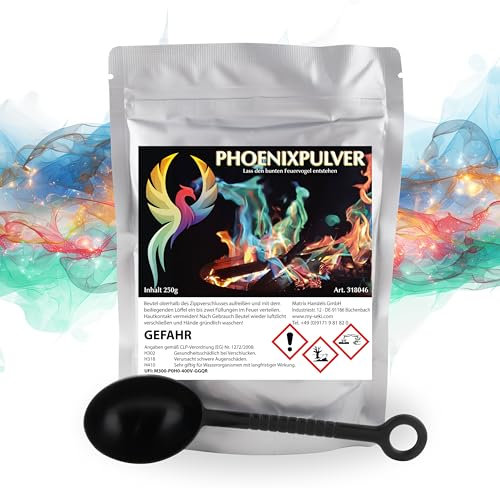 Phönix Pulver 250 Gramm Feuerpulver; buntes Feuer für Kamin, Ofen, Lagerfeuer, Feuerstellen, Outdoor Events; Zauberpulver, Magic Fire, Mystical Fire