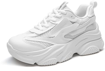 DREAM PAIRS Zapatillas Mujer Casuales Zapatos Deportivos Tranpirables con Plataforma de 6.35cm con Suela Ligera de EVA,Size 38.5,Blanco,SDFN2406W