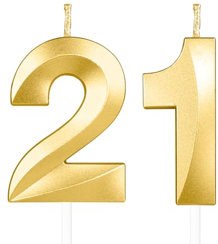 Decorazione per torte 3D Candela numero 21, Candele in Oro profondo,Candele di compleanno,Candele con numeri da 5cm,matrimoni,anniversari, decorazioni per torte di compleanno ﻿