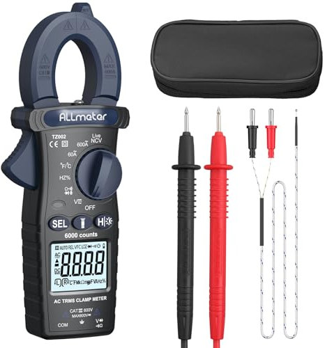 ALLmeter Stromzange 600A TRMS, Auto Messbereich (6000 Counts), Multifunktions-Multimeter für AC/DC Spannung, Strom, Widerstand, Kapazität, Frequenz, Kontinuitätstest und Temperatur