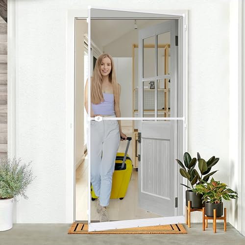 jarolift Profi Line Fliegengittertür, Fiberglas Gewebe, mit Aluminiumrahmen Insektenschutz Tür 120 x 220 cm, Länge & Breite Kürzbar,Weiß