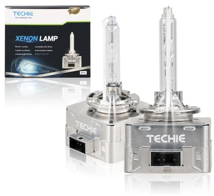 Techie D1S 6000K Xenón Bombilla 12V 35W HID Brillo Alto Auto Lámpara,Blanco Faro Delantero de Coche,Paquete de 2
