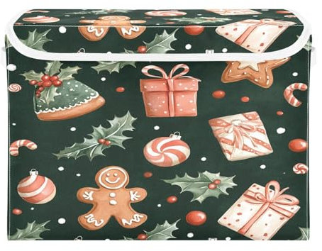 Ewusp Scatole natalizie di pan di zenzero con coperchio e manici, grandi, pieghevoli, in tessuto, per armadio, organizer per casa, ufficio, stanza dei bambini