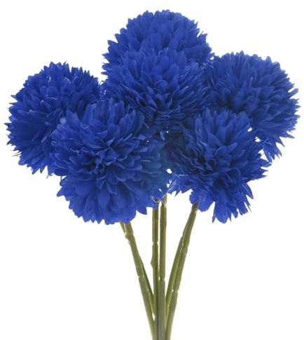 M METERXITY 6-Pack Flores de Bola de Crisantemo Artificial, 11 Ramo de Hortensias de Seda de Tacto Real Flores Falsas para Hogar/Boda/Navidad/Fiesta/Jardín Oficina [Azul Oscuro]