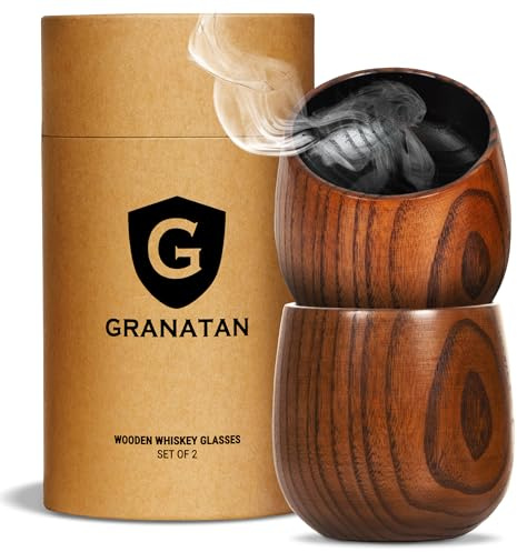 Charred Wooden Whiskey Bourbon Drinking Glass 2 Pack, 10oz Wooden Old Fashioned Glasses, Whiskey Tumbler, Bourbon Gifts for Men, Whiskey Gifts for Men