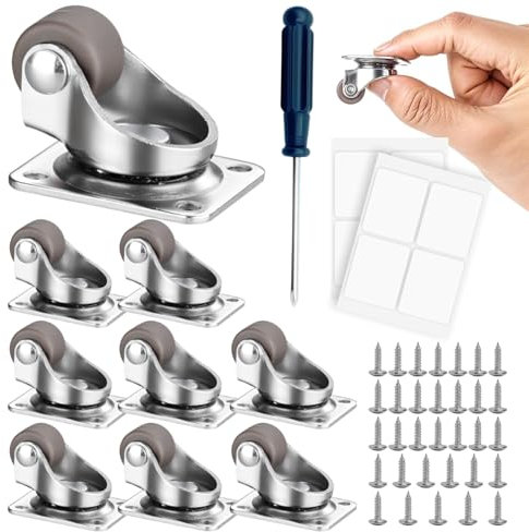 8 Pezzi Miniatura Ruote Per Carrello Rotelle Per Mobili Ruote Rotella Dimensioni Ridotte Con Vite e Cacciavite Kit Completo per Piccoli Mobili Attrezzature DIY Cassette Plastica Girevoli 360°