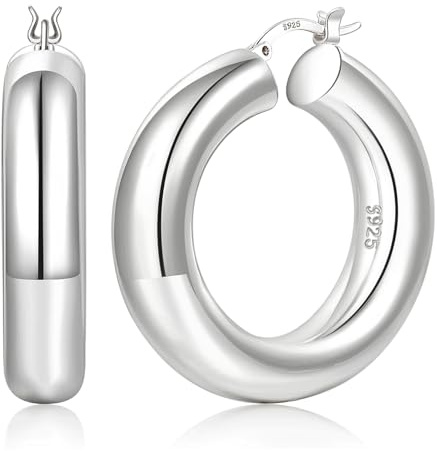 YOUNGYUE 8mm 925 Sterling Silber Creolen Hypoallergen Silber Creolen LeichteSilber Massive Ohrringe für Damen 30/40/50mm