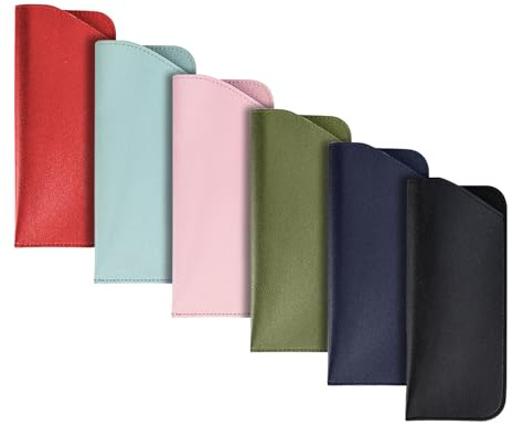 SteelFever Glasses Cases, 6 Pcs Leather Reading Eyeglasses Case Slim Soft Spectacles Pouch Spectacles Storage Bag for Women Men Kids